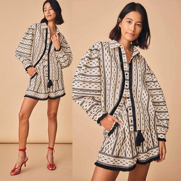 NEW Hunter Bell Helene Clip Dot Smocked Short Women's White Size: Small - Picture 6 of 6